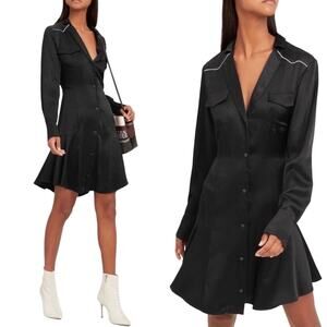ALC Rora Silk Button Down Mini Black Shirt Dress Size 8